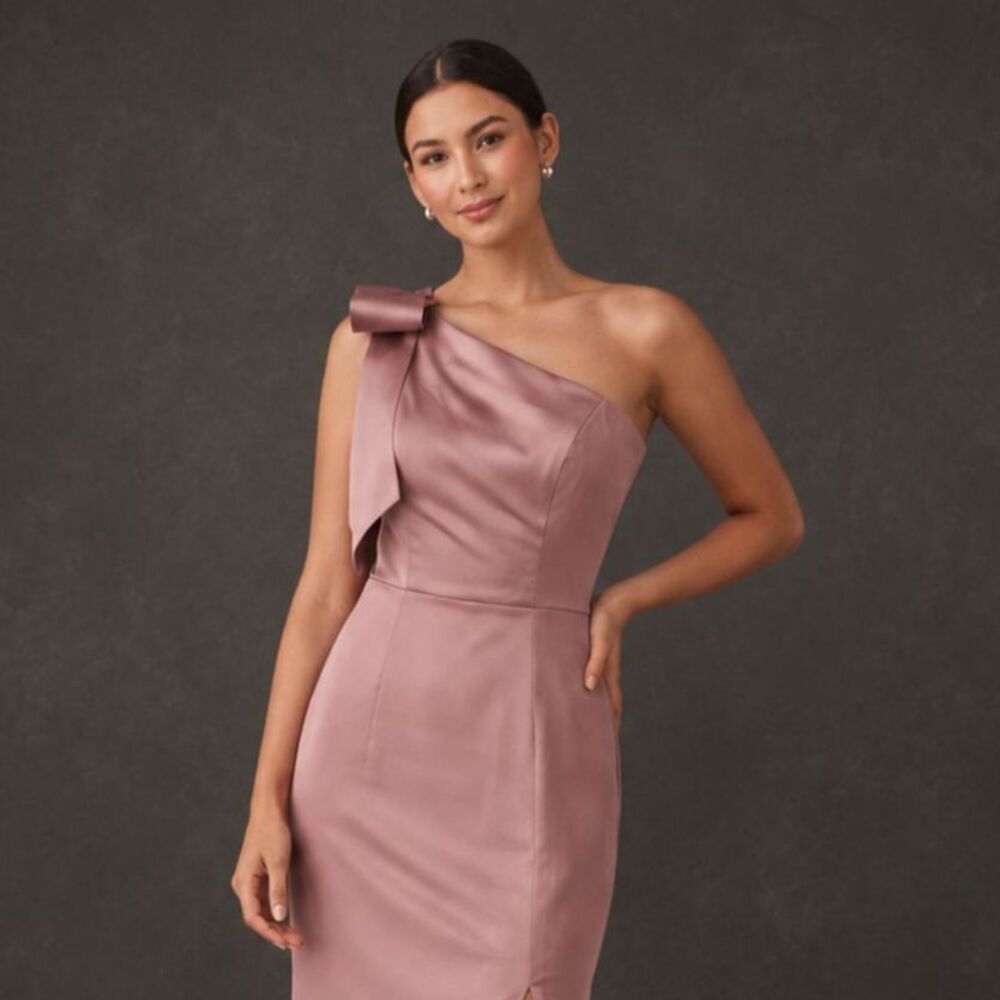 Stacees Rose Gold One-Shoulder Satin Evening Gown Size 16 NWT Prom Wedding Guest